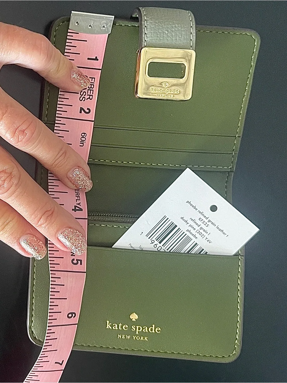 kate spade NWT RP$149 Leather Bifold Wallet-Compact “Phoebe” Olive/Pine